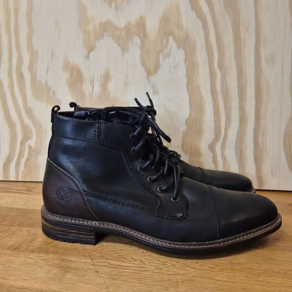 Bull Boxer Warrant Mens 13 Black Leather Cap Toe Zip Lace Up Ankle Boots